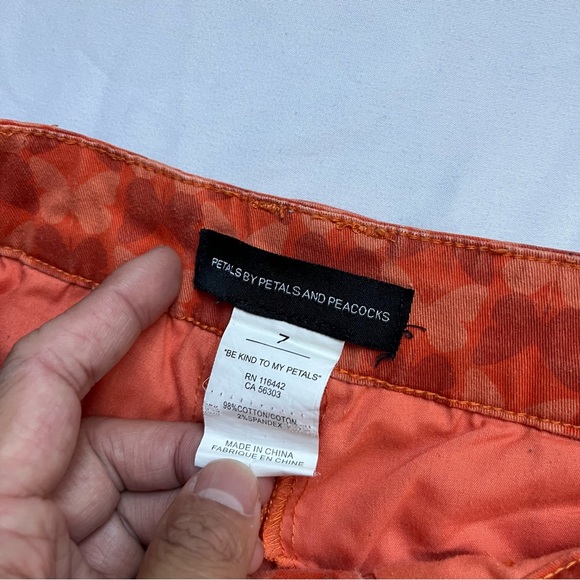 PETALS AND PEACOCKS orange butterfly print logo embroidered straight leg pants - Picture 6 of 6